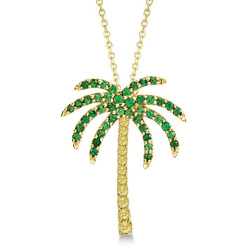 Tsavorite and Yellow Sapphire Palm Tree Necklace 14k Ye: Tsavorite and Yellow Sapphire Palm Tree Necklace 14k Yellow Gold (0.30ct) **|**|** CENTER STONE; Tsavorite CENTER STONE CLARITY; CENTER STONE COLOR; Green CENTER STONE SETTING; Prong SIDE STONE CLARIT