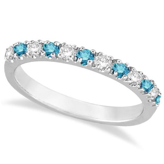 Blue and White Diamond Stackable Ring Band 14k White Go: Blue and White Diamond Stackable Ring Band 14k White Gold (0.25ct) **|**|** CENTER STONE; Diamond CENTER STONE CLARITY; SI CENTER STONE COLOR; Blue CENTER STONE SETTING; Prong SIDE STONE CLARITY; SI S