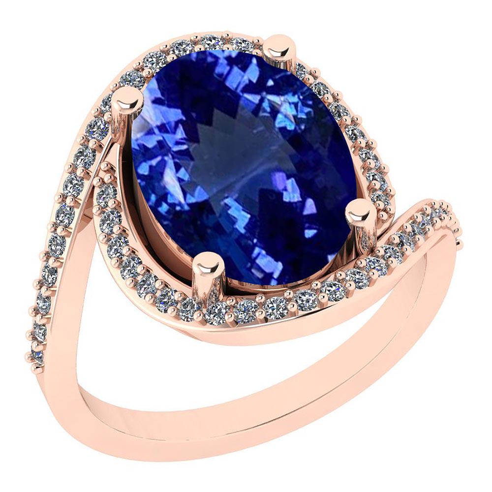 Certified 6.13 Ctw VS/SI1 Tanzanite and Diamond 14K Ros: Certified 6.13 Ctw VS/SI1 Tanzanite and Diamond 14K Rose Gold Vintage Style Ring **|**|** Color Stone Approx Weight: 5.77 Ctw (1 pcs Oval) Center Stone Color: Tanzanite Center Stone Setting: Prong Sid