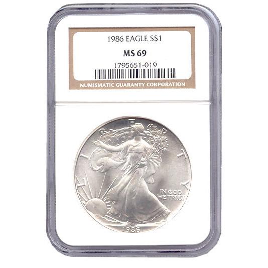 Certified Uncirculated Silver Eagle 1986 MS69: Certified Uncirculated Silver Eagle 1986 MS69 **|**|** Certified Uncirculated Silver Eagle 1986 MS69 #PAPPS84336