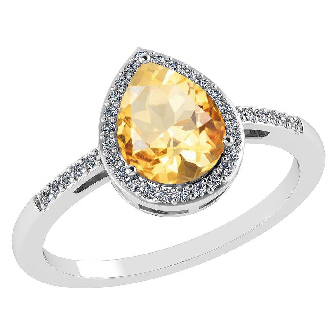 Certified 2.18 Ctw Citrine And Diamond 14k White Gold H: Certified 2.18 Ctw Citrine And Diamond 14k White Gold Halo Ring **|**|** Center Stone Weight: 2.00 Ctw ( 1 Pec Pear) Center Stone Color : Citrine Center Stone Setting ; Prong Side Stone ( 1.mm 35 Roun