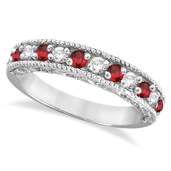 Diamond and Ruby Ring Anniversary Band 14k White Gold (: Diamond and Ruby Ring Anniversary Band 14k White Gold (0.59ct) **|**|** CENTER STONE; Ruby CENTER STONE CLARITY; CENTER STONE COLOR; CENTER STONE SETTING; Prong SIDE STONE CLARITY; SI SIDE STONE COLOR