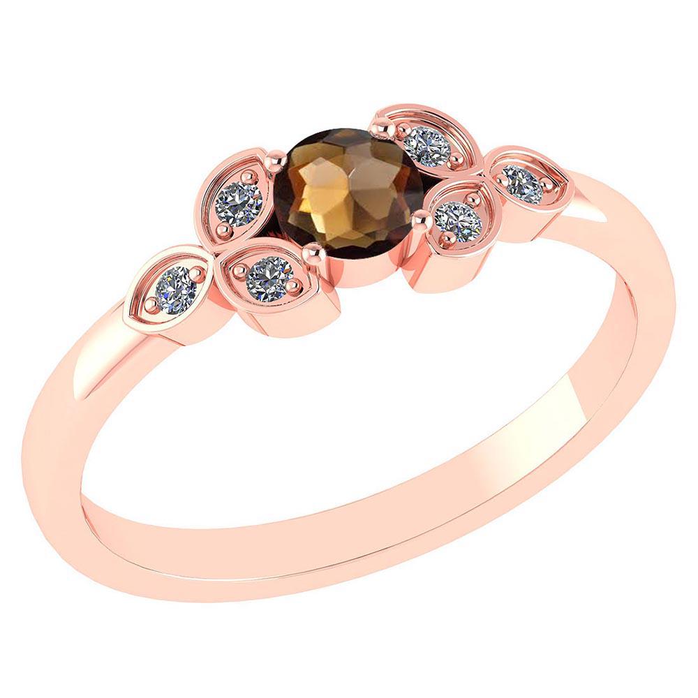 Certified .39 CTW Genuine Smoky And Diamond (G-H/SI1-SI: Certified .39 CTW Genuine Smoky And Diamond (G-H/SI1-SI2) 14K Rose Gold Ring **|**|** Center Stone 0.36 CTW ( 1 pec Round) Center Stone Color : Genuine Smoky Stone Setting ; Prong Side Stone Clarity;S