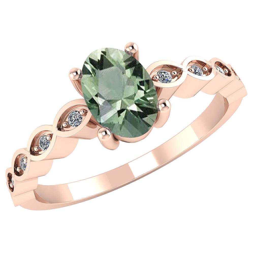 Center Stone .80 CTW Oval Center Stone Clarity:SI1-SI2: Certified .90 CTW Genuine Green Amethyst And Diamond 14K Rose Gold Ring **|**|** Center Stone .80 CTW Oval Center Stone Clarity:SI1-SI2 Center Stone Color : Genuine Green Amethyst Stone Setting ;Prong