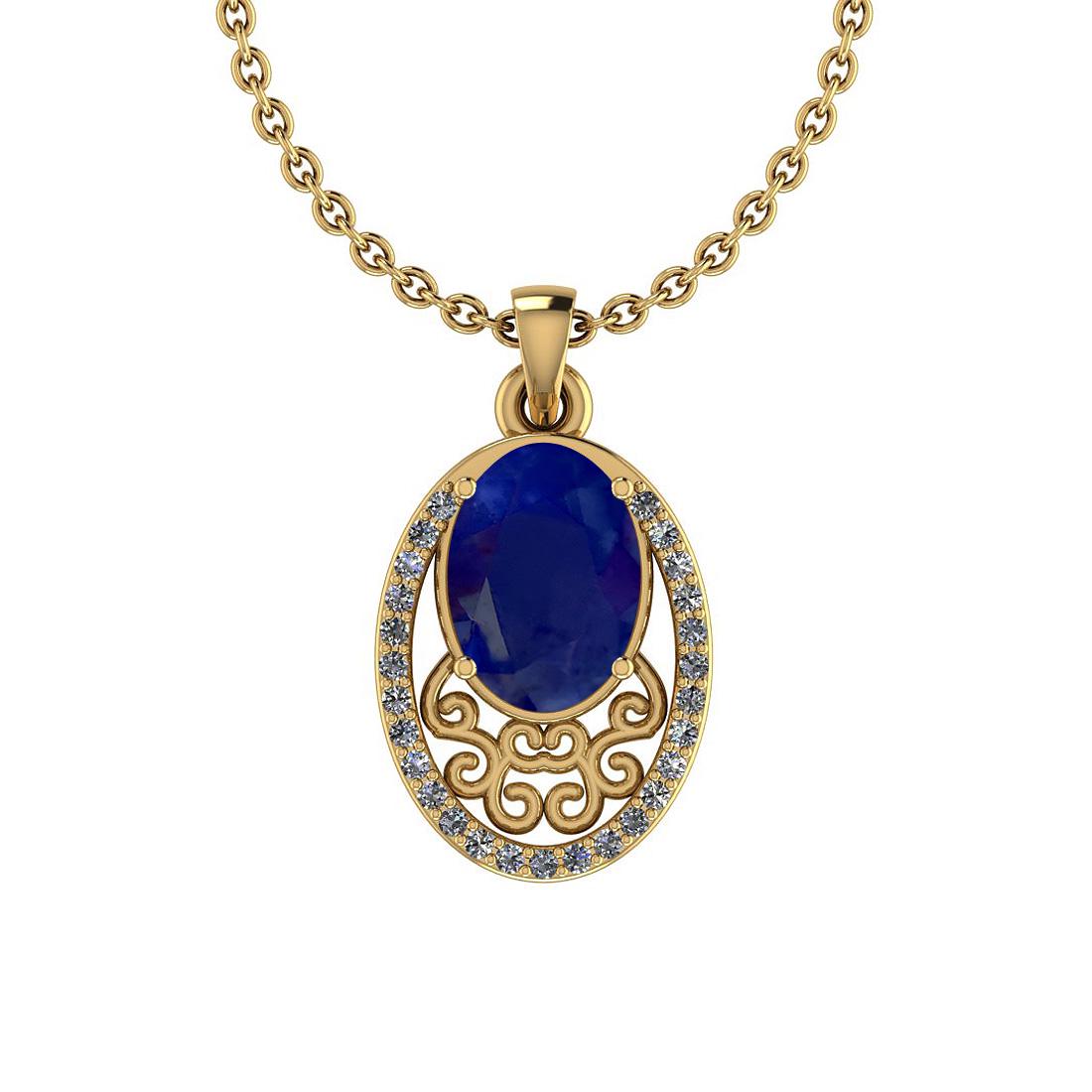Certified 2.11 Ctw Blue Sapphire And Diamond SI2/I1 14K: Certified 2.11 Ctw Blue Sapphire And Diamond SI2/I1 14K Yellow Gold Pendant **|**|** Center Stone Approx Weight: 2.05 Ct (1 Pcs Oval Cut) Center Stone Color: Blue Sapphire Center Stone Setting: Prong 