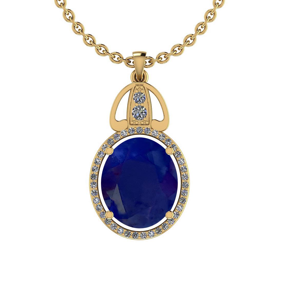 Certified 6.26 Ctw Blue Sapphire And Diamond SI2/I1 14K: Certified 6.26 Ctw Blue Sapphire And Diamond SI2/I1 14K Yellow Gold Pendant **|**|** Center Stone Approx Weight: 6.00 Ct (1 Pcs Oval Cut) Center Stone Color: Blue Sapphire Center Stone Setting: Prong 