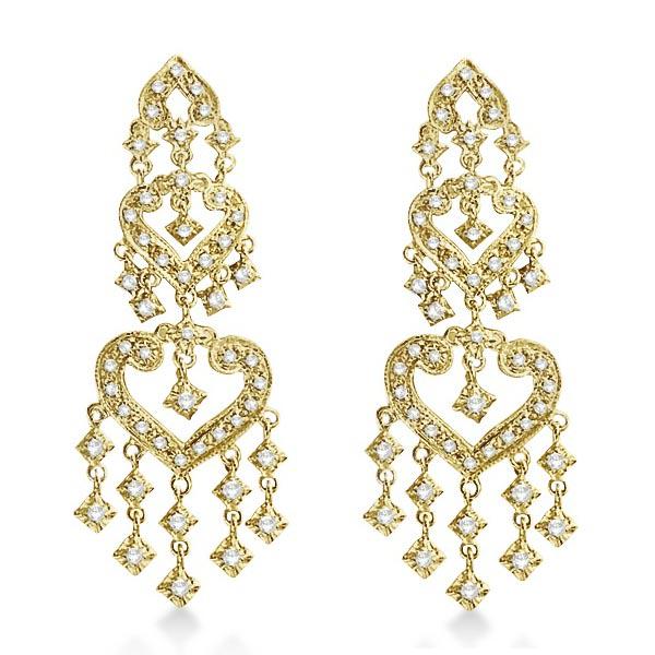 Diamond Chandelier Earrings in 14k Yellow Gold (1.01ct): Diamond Chandelier Earrings in 14k Yellow Gold (1.01ct) **|**|** CENTER STONE; Diamond CENTER STONE CLARITY; SI CENTER STONE COLOR; G-h CENTER STONE SETTING; Prong SIDE STONE CLARITY; SIDE STONE COLOR