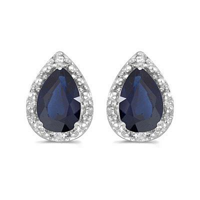 Pear Blue Sapphire and Diamond Stud Earrings 14k White: Pear Blue Sapphire and Diamond Stud Earrings 14k White Gold (1.70ct) **|**|** CENTER STONE; Blue Sapphire CENTER STONE CLARITY; CENTER STONE COLOR; CENTER STONE SETTING; Prong SIDE STONE CLARITY; SI S