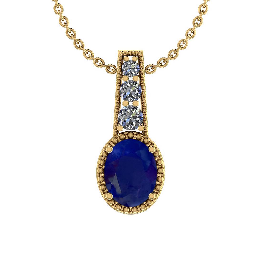 Certified 2.90 Ctw Blue Sapphire And Diamond SI2/I1 14K: Certified 2.90 Ctw Blue Sapphire And Diamond SI2/I1 14K Yellow Gold Pendant **|**|** Center Stone Approx Weight: 2.61 Ct (1 Pcs Oval Cut) Center Stone Color: Blue Sapphire Center Stone Setting: Prong 