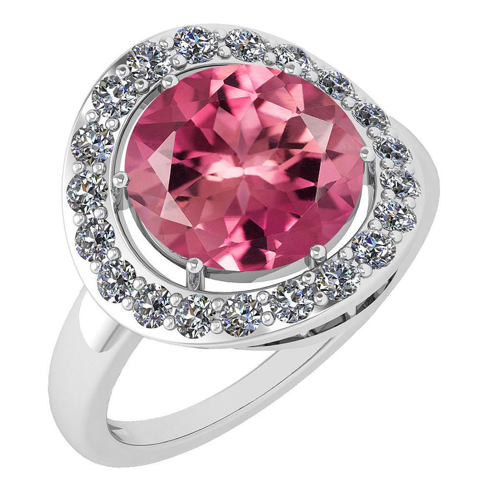 Certified 4.08 Ctw Pink Tourmaline And Diamond Halo Rin: Certified 4.08 Ctw Pink Tourmaline And Diamond Halo Ring 14K White Gold **|**|** Center Stone Weight Approx ; 3.50 Ctw (1 Pcs Round) Center Stone Color: Pink Tourmaline Center Stone Setting ; Prong Si