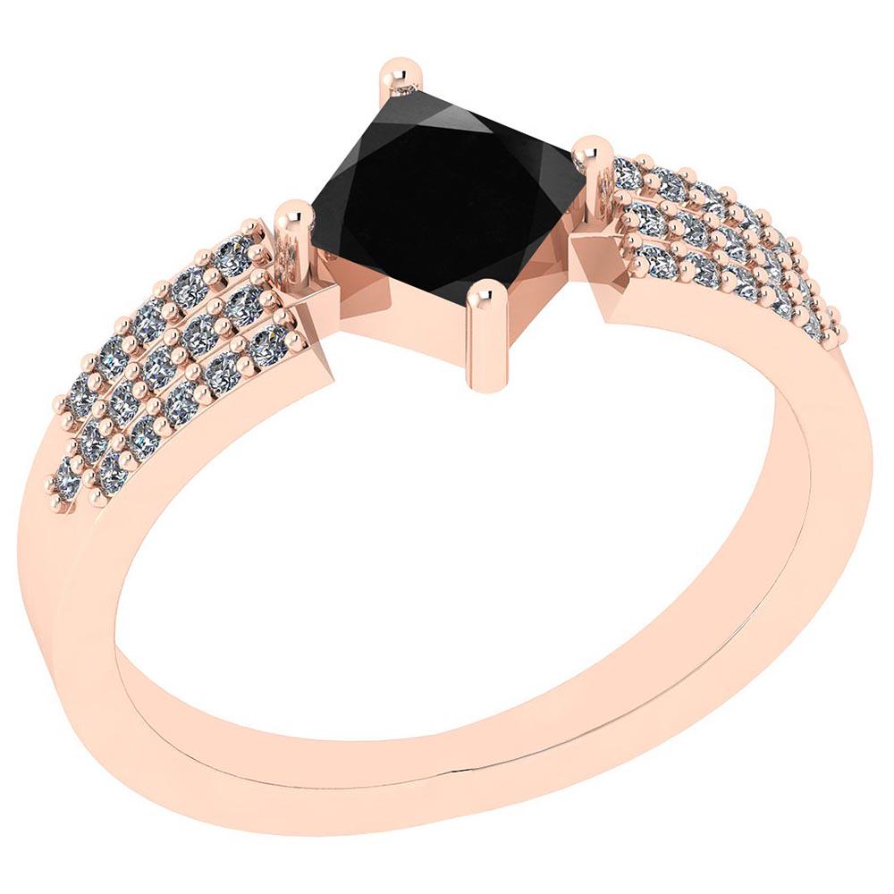 Certified 0.97 Ctw Treated Fancy Black and White Diamon: Certified 0.97 Ctw Treated Fancy Black and White Diamond I1/I2 14k Rose Gold Vintage Style Ring **|**|** Center Stone Approx Weight: 0.75 Ctw (1 pcs Princess Cut) Center Stone Color: Treated Fancy Bla