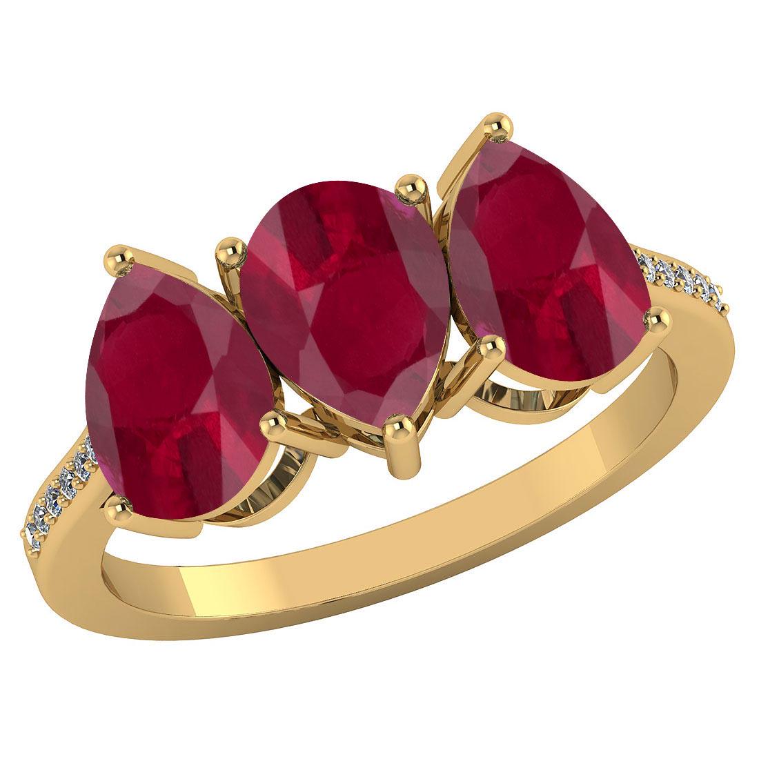 Certified 3.81 CTW Ruby And Diamond 14k Yellow Gold Hal: Certified 3.81 CTW Ruby And Diamond 14k Yellow Gold Halo Ring **|**|** Center Stone Weight: 3.75 Ctw ( 3pec Pear) Center Stone Color : Ruby Center Stone Setting ; Prong Side Stone (1.00mm 12 Pec Round