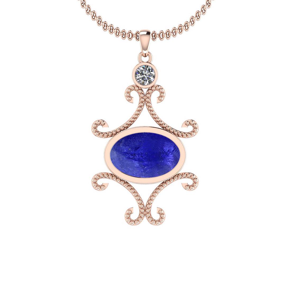 Certified 8.05 Ctw Tanzanite and Diamond I1/I2 14K Rose: Certified 8.05 Ctw Tanzanite and Diamond I1/I2 14K Rose Gold Victorian Style Pendant **|**|** Color Stone Approx Weight: 7.80 Ctw (1 pcs Oval Cabochon) Center Stone Color: Tanzanite Center Stone Setti