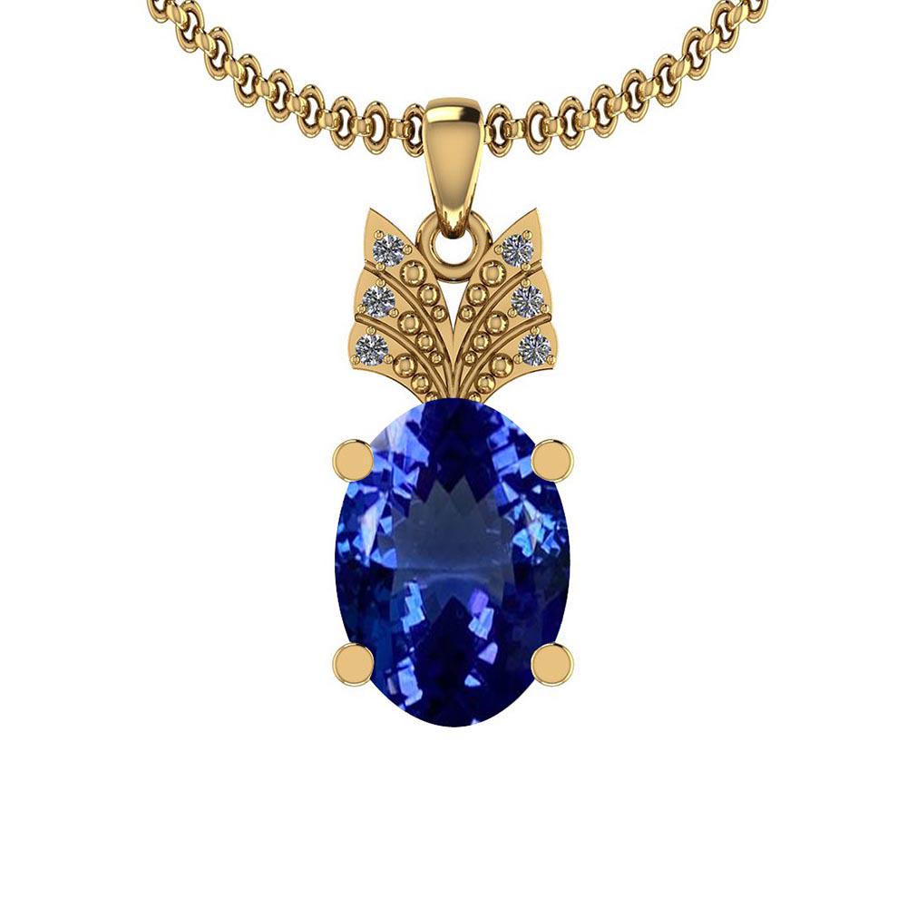 Certified 7.04 Ctw VS/SI1 Tanzanite and Diamond 14K Yel: Certified 7.04 Ctw VS/SI1 Tanzanite and Diamond 14K Yellow Gold Vintage Style Pendant **|**|** Color Stone Approx Weight: 6.97 Ctw (1 pcs Oval) Center Stone Color: Tanzanite Center Stone Setting: Pron