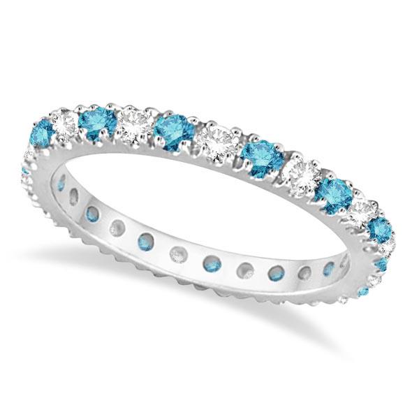 Fancy Blue and White Diamond Eternity Ring Band 14K Whi: Fancy Blue and White Diamond Eternity Ring Band 14K White Gold (0.50ct) **|**|** CENTER STONE; Diamond CENTER STONE CLARITY; SI CENTER STONE COLOR; Blue CENTER STONE SETTING; Prong SIDE STONE CLARITY;