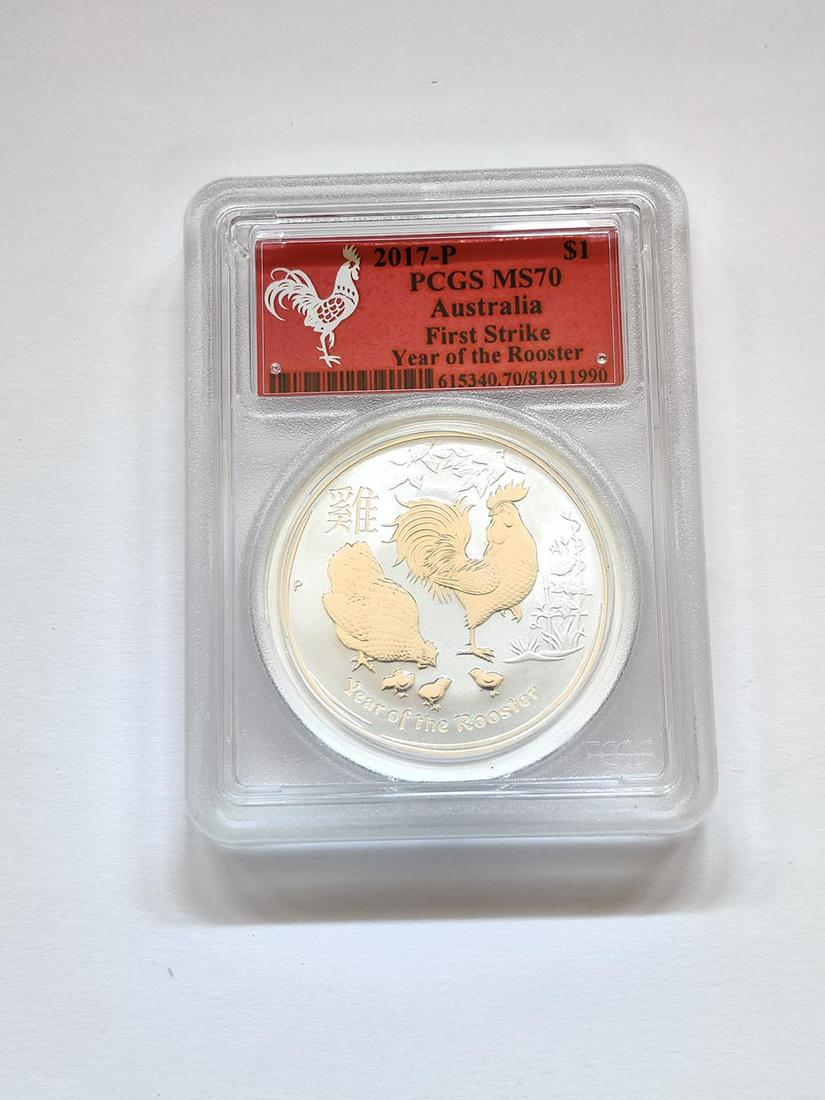 2017 AUS 1 oz Silver Lunar Rooster FS MS-70 PCGS (Red L: 2017 AUS 1 oz Silver Lunar Rooster FS MS-70 PCGS (Red Label) **|**|** 2017 AUS 1 oz Silver Lunar Rooster FS MS-70 PCGS (Red Label) #PAPPS73551