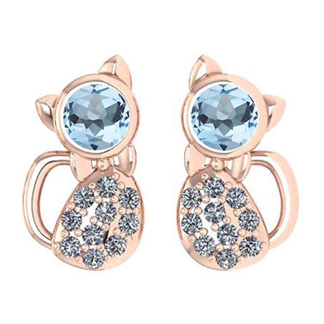 Certified 0.30 Ctw Aquamarine And Diamond Cat Style Ear: Certified 0.30 Ctw Aquamarine And Diamond Cat Style Earrings 18K Rose Gold **|**|** Center Stone Approx Weight: 0.20 Ctw (2 Pcs Round) Center Stone Color: Aquamarine Center Stone Setting: Bezel Side S