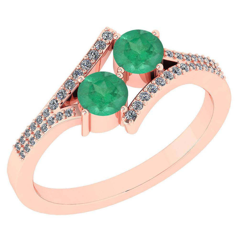Certified 1.06 Ctw Genuine Emerald And Diamond 14k Rose: Certified 1.06 Ctw Genuine Emerald And Diamond 14k Rose Gold Engagement Ring **|**|** Center Stone Weight ; .90 Ctw ( 2Pcs Round) Center Stone Color : Emerald Center Stone Setting ; Prong Side Stone (