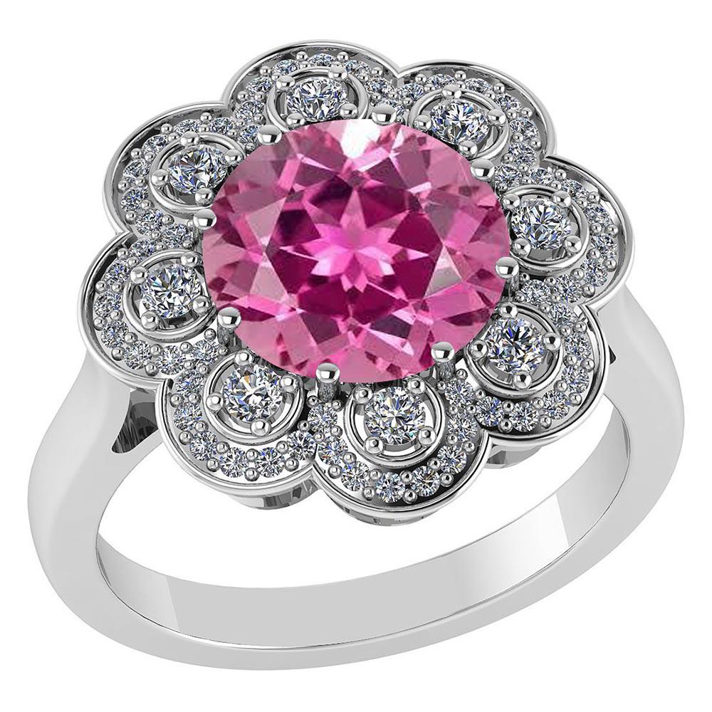 4.42 Ctw SI2/I1 Pink Touramline And Diamond 14K White G