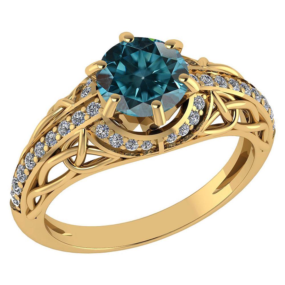 Certified 1.43 Ctw Treated Fancy Blue Diamond And White: Certified 1.43 Ctw Treated Fancy Blue Diamond And White Diamond 18K Yellow Gold Halo Ring (SI2/I1) **|**|** Center Stone Approx Weight ; 1.25 Ctw (1 Pcs Round) Center Stone Color: Treated Fancy Blue D