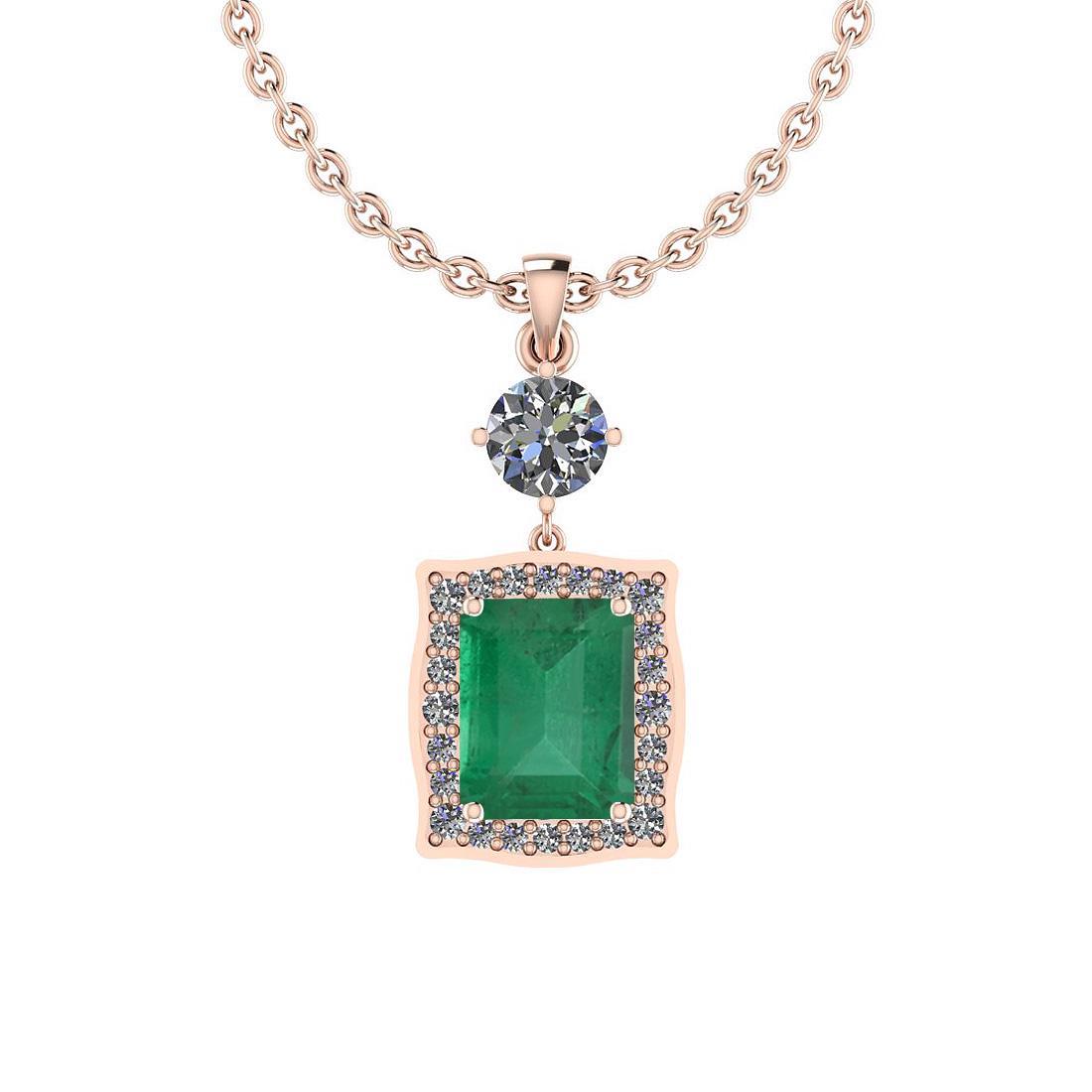 Certified 3.30 Ctw Emerald and Diamond I2/I3 14K Rose G: Certified 3.30 Ctw Emerald and Diamond I2/I3 14K Rose Gold Victorian Style Pendant Necklace **|**|** Color Stone Approx Weight: 2.83 Ctw (1 pcs Emerald Octo) Center Stone Color: Emerald Center Stone S