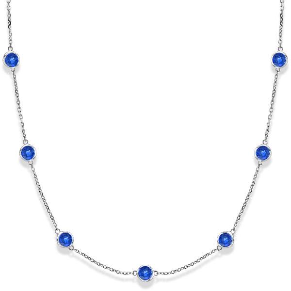 Blue Sapphires Gemstones by The Yard Necklace 14k White: Blue Sapphires Gemstones by The Yard Necklace 14k White Gold 2.25ctw **|**|** CENTER STONE; Blue Sapphire CENTER STONE CLARITY; SI1-SI2 CENTER STONE COLOR; Blue CENTER STONE SETTING; Bezel SIDE STONE 