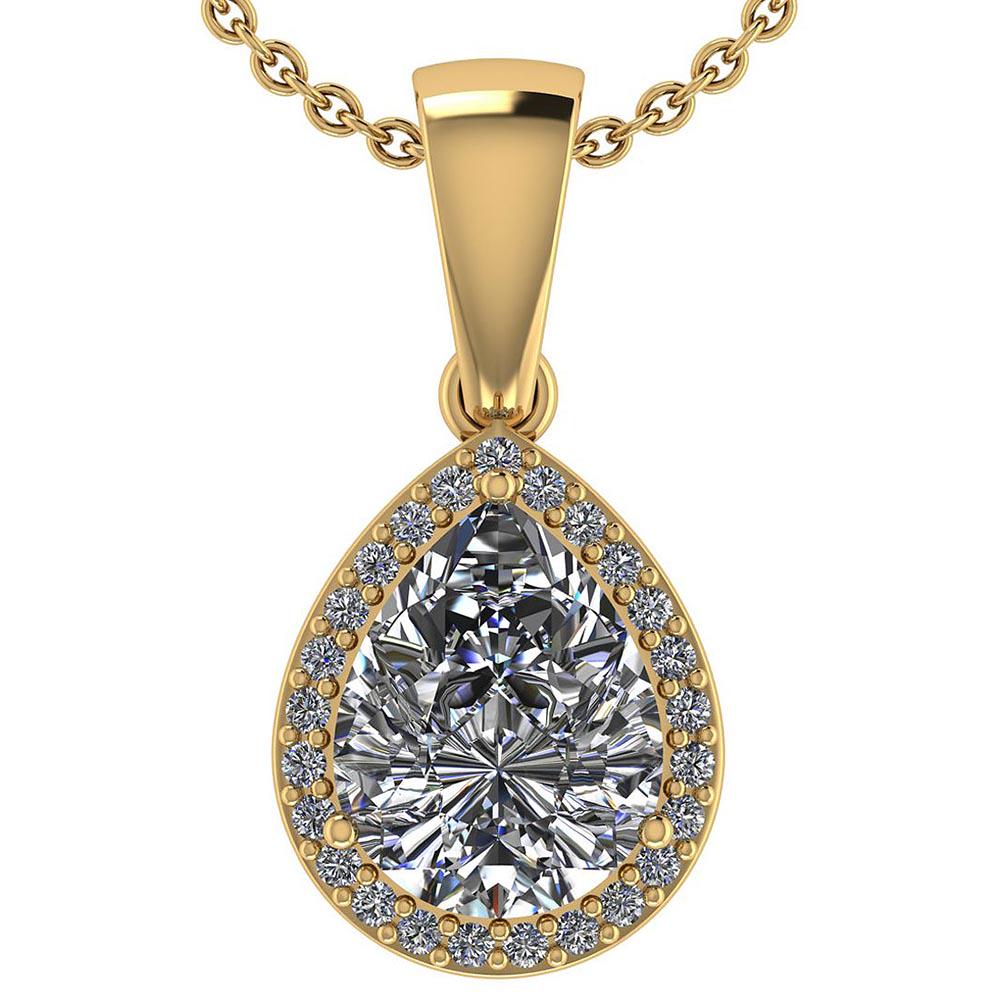 2.12 Ctw Diamond 18K Yellow Gold Halo Necklaces VS/SI2: 2.12 Ctw Diamond 18K Yellow Gold Halo Necklaces VS/SI2 **|**|** Center Stone Approx Weight: 2.00 Ctw (1Pcs Pear SI2 -I1) Centre Stone Color: White G-H Diamond Center Clarity: SI2-I1 Stone Setting ; Pr