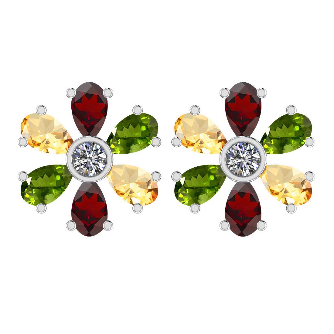 Certified 4.33 Ctw Garnet, Peridot, Citrine And Diamond: Certified 4.33 Ctw Garnet, Peridot, Citrine And Diamond I1/I2 14K White Gold Stud Earrings **|**|** Multi Stone Approx Weight: 4.20 Ctw (12 Pear) Multi Stone Color: Garnet, Peridot, Citrine Center Sto