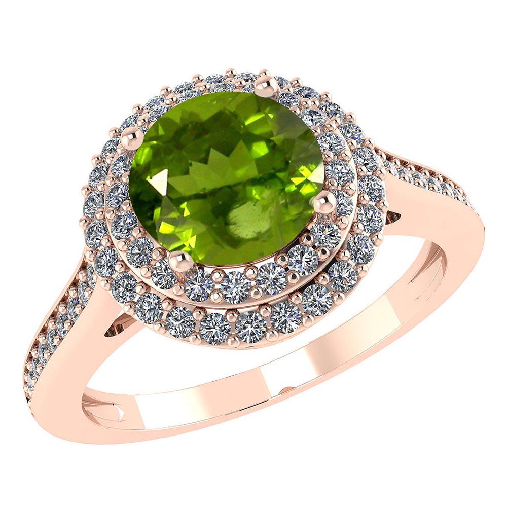 Certified 2.22 CTW Genuine Peridot And Diamond 14K Rose: Certified 2.22 CTW Genuine Peridot And Diamond 14K Rose Gold Ring **|**|** Center Stone 1.50 CTW Round Center Stone Clarity:SI1-SI2 Center Stone Color : Genuine Peridot Stone Setting ;Prong Side Stone