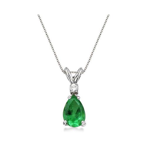 Pear Emerald and Diamond Solitaire Pendant Necklace 14k: Pear Emerald and Diamond Solitaire Pendant Necklace 14k White Gold **|**|** CENTER STONE; Emerald CENTER STONE CLARITY; CENTER STONE COLOR; CENTER STONE SETTING; Prong SIDE STONE CLARITY; SI SIDE STON