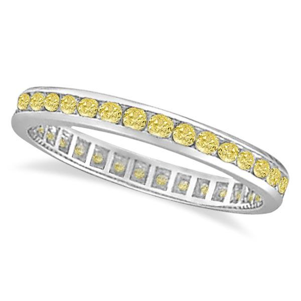 Channel Set Yellow Canary Diamond Eternity Ring 14k Whi: Channel Set Yellow Canary Diamond Eternity Ring 14k White Gold 1.00ctw **|**|** CENTER STONE; Diamond CENTER STONE CLARITY; SI CENTER STONE COLOR; Fancy Yellow CENTER STONE SETTING; Channel SIDE STONE