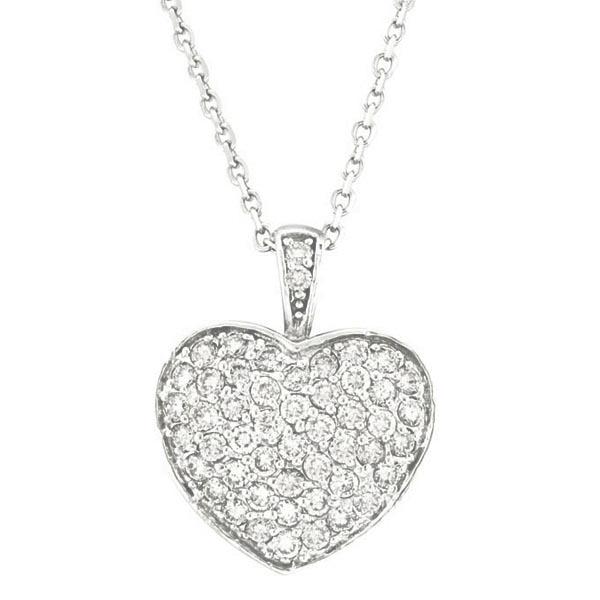 Diamond Puffed Heart Pendant Necklace in 14k White Gold: Diamond Puffed Heart Pendant Necklace in 14k White Gold 1.30ctw **|**|** CENTER STONE; Diamond CENTER STONE CLARITY; SI CENTER STONE COLOR; J-K CENTER STONE SETTING; Prong SIDE STONE CLARITY; SIDE STO
