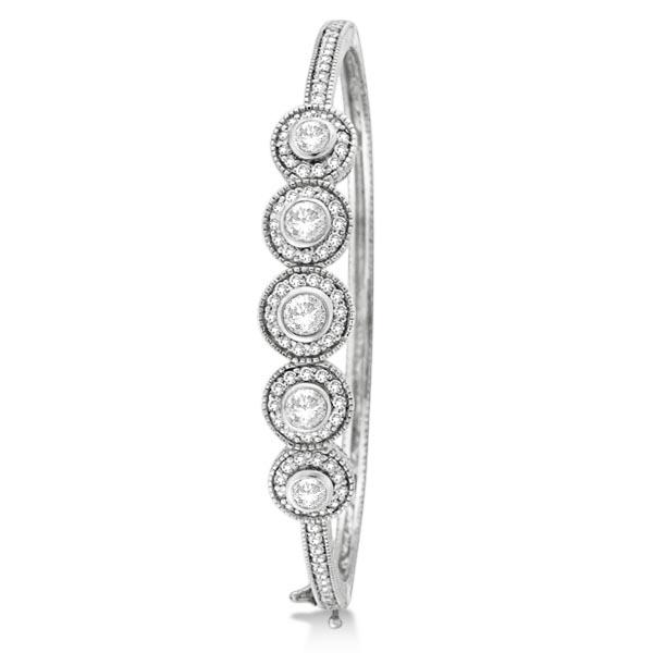 Vintage Style Style Diamond Bangle Bracelet 14k White G: Vintage Style Style Diamond Bangle Bracelet 14k White Gold 2.57ctw **|**|** CENTER STONE; Diamond,Diamond CENTER STONE CLARITY; SI#SI CENTER STONE COLOR; J-K,J-K CENTER STONE SETTING; Bezel,Prong SIDE