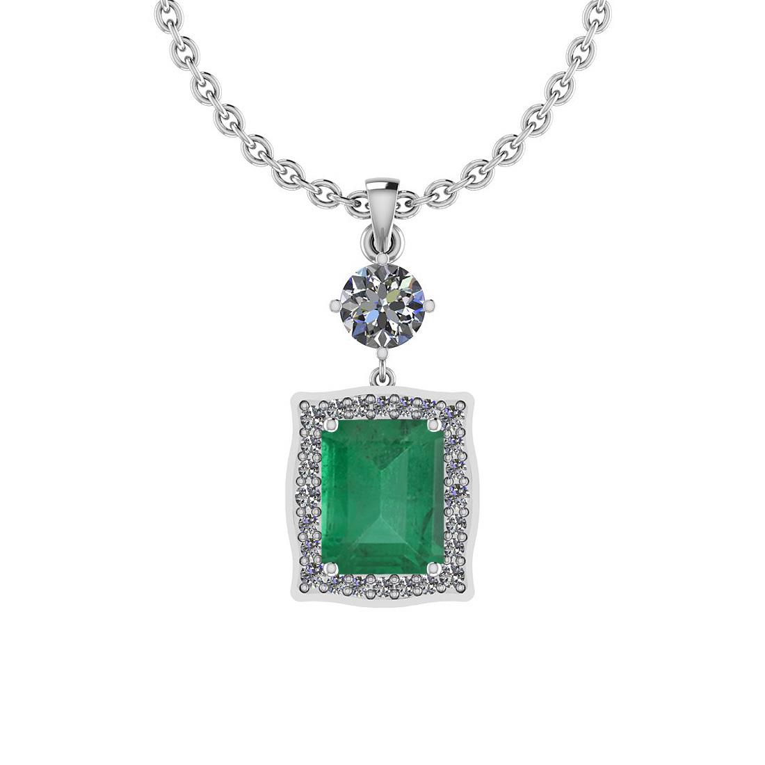 Certified 3.30 Ctw Emerald and Diamond I2/I3 14K White: Certified 3.30 Ctw Emerald and Diamond I2/I3 14K White Gold Victorian Style Pendant Necklace **|**|** Color Stone Approx Weight: 2.83 Ctw (1 pcs Emerald Octo) Center Stone Color: Emerald Center Stone 