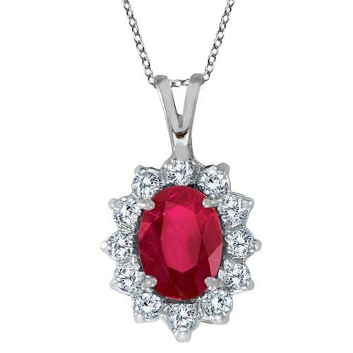 Ruby and Diamond Accented Pendant Necklace 14k White Go: Ruby and Diamond Accented Pendant Necklace 14k White Gold 1.80ctw **|**|** CENTER STONE; Ruby CENTER STONE CLARITY; CENTER STONE COLOR; CENTER STONE SETTING; Prong SIDE STONE CLARITY; SI SIDE STONE CO