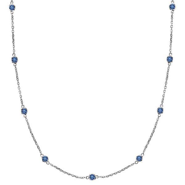 Fancy Blue Station Necklace 14k White Gold 2.00ctw: Fancy Blue Station Necklace 14k White Gold 2.00ctw **|**|** CENTER STONE; Diamond CENTER STONE CLARITY; SI CENTER STONE COLOR; Fancy Blue CENTER STONE SETTING; Bezel SIDE STONE CLARITY; SIDE STONE COL
