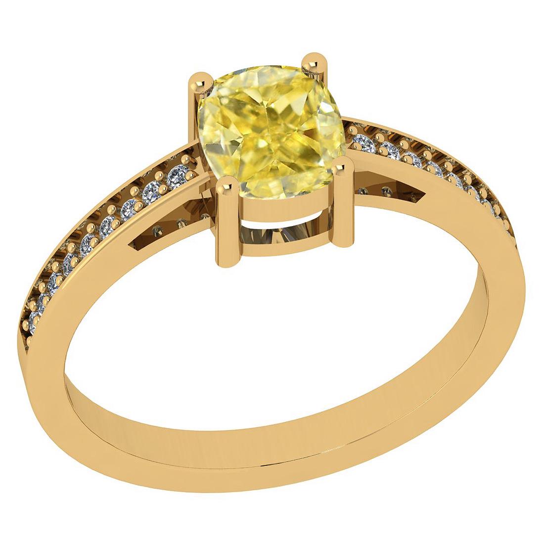 Certified 1.15 Ct GIA Certified Natural Fancy Yellow Di: Certified 1.15 Ct GIA Certified Natural Fancy Yellow Diamond And White Diamond 18K Yellow Gold Engagement Rings -- Center Stone Approx Weight: 1.05 Ctw (1psc Cushion Cut) GIA Certified Center Stone Co