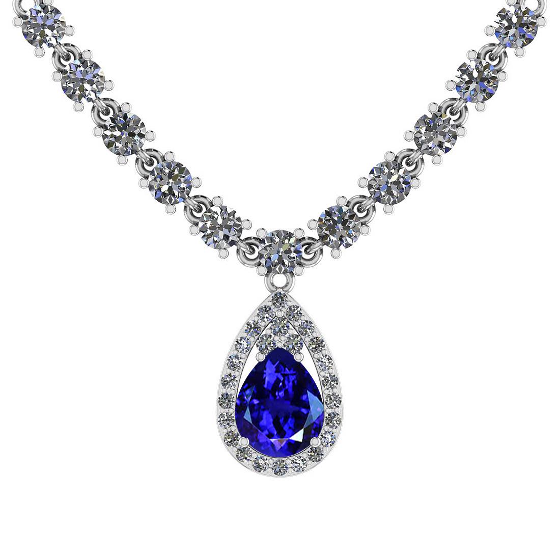 Certified 10.88 Ct Tanzanite And Diamond VS/SI1 Platinu: Certified 10.88 Ct Tanzanite And Diamond VS/SI1 Platinum Necklace -- Center Stone Approx Weight: 2.50 Ctw (1 pcs Pear) Center Stone Color: Tanzanite Center Stone Setting: Prong Diamond Stone Approx We