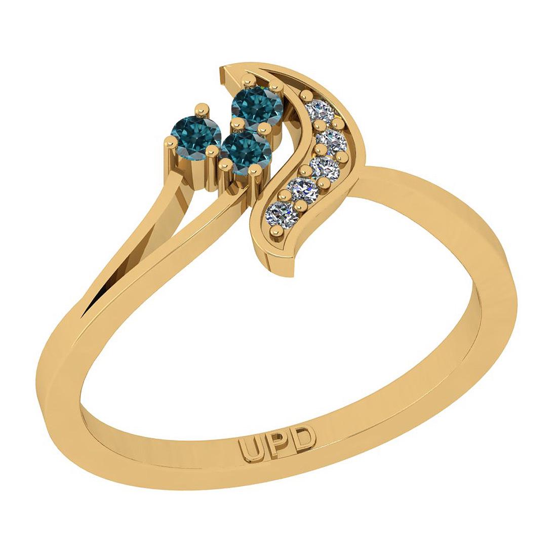 Certified 0.14 Ctw I2/I3 Treated Fancy Blue And White D: Certified 0.14 Ctw I2/I3 Treated Fancy Blue And White Diamond 10K Yellow Gold Ring -- Center Stone Approx Weight: 0.09 Ctw (Round Cut) Center Stone Color: Treated Fancy Blue Diamond Center Stone Clari