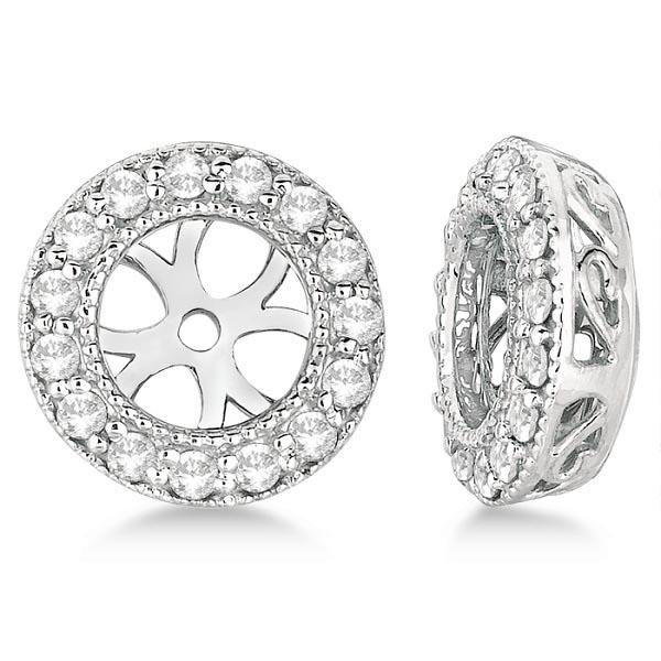 Vintage Style Round Cut Diamond Earring Jackets 14k Whi: Vintage Style Round Cut Diamond Earring Jackets 14k White Gold 0.30ctw -- CENTER STONE; Diamond CENTER STONE CLARITY; SI CENTER STONE COLOR; J-K CENTER STONE SETTING; Pave SIDE STONE CLARITY; SIDE STO
