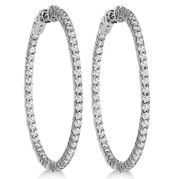 Prong-Set Diamond Hoop Earrings in 14k White Gold 3.00c: Prong-Set Diamond Hoop Earrings in 14k White Gold 3.00ctw -- CENTER STONE; Diamond CENTER STONE CLARITY; SI CENTER STONE COLOR; J-K CENTER STONE SETTING; Prong SIDE STONE CLARITY; SIDE STONE COLOR; SI