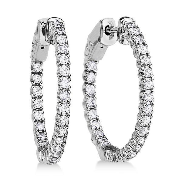 Prong-Set Diamond Hoop Earrings in 14k White Gold 1.00c: Prong-Set Diamond Hoop Earrings in 14k White Gold 1.00ctw -- CENTER STONE; Diamond CENTER STONE CLARITY; SI CENTER STONE COLOR; J-K CENTER STONE SETTING; Prong SIDE STONE CLARITY; SIDE STONE COLOR; SI