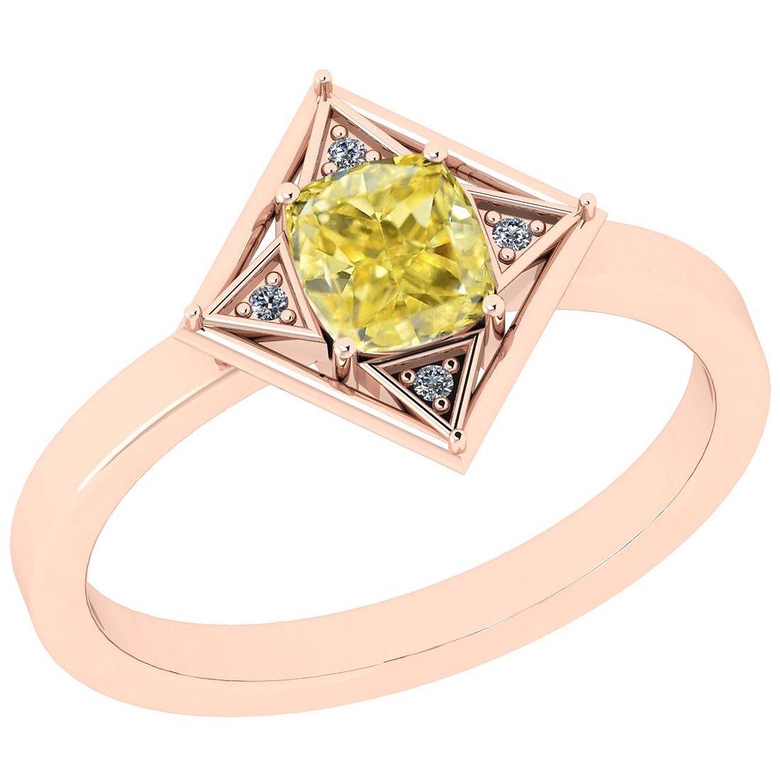 Certified 0.75 Ct GIA Certified Natural Fancy Yellow Di: Certified 0.75 Ct GIA Certified Natural Fancy Yellow Diamond and White Diamond 14K Rose Gold Engagement Rings -- Center Stone Approx Weight: 0.73 Ctw (1pcs Cushion Cut) GIA Certified Center Stone Colo