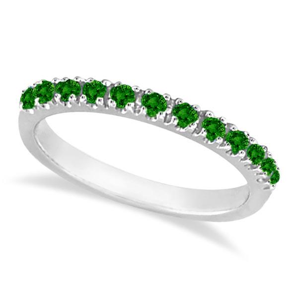 Emerald Semi-Eternity Band Stackable Ring in 14K White: Emerald Semi-Eternity Band Stackable Ring in 14K White Gold 0.50 ctw -- CENTER STONE; Emerald CENTER STONE CLARITY; CENTER STONE COLOR; Green CENTER STONE SETTING; Prong SIDE STONE CLARITY; SIDE STONE