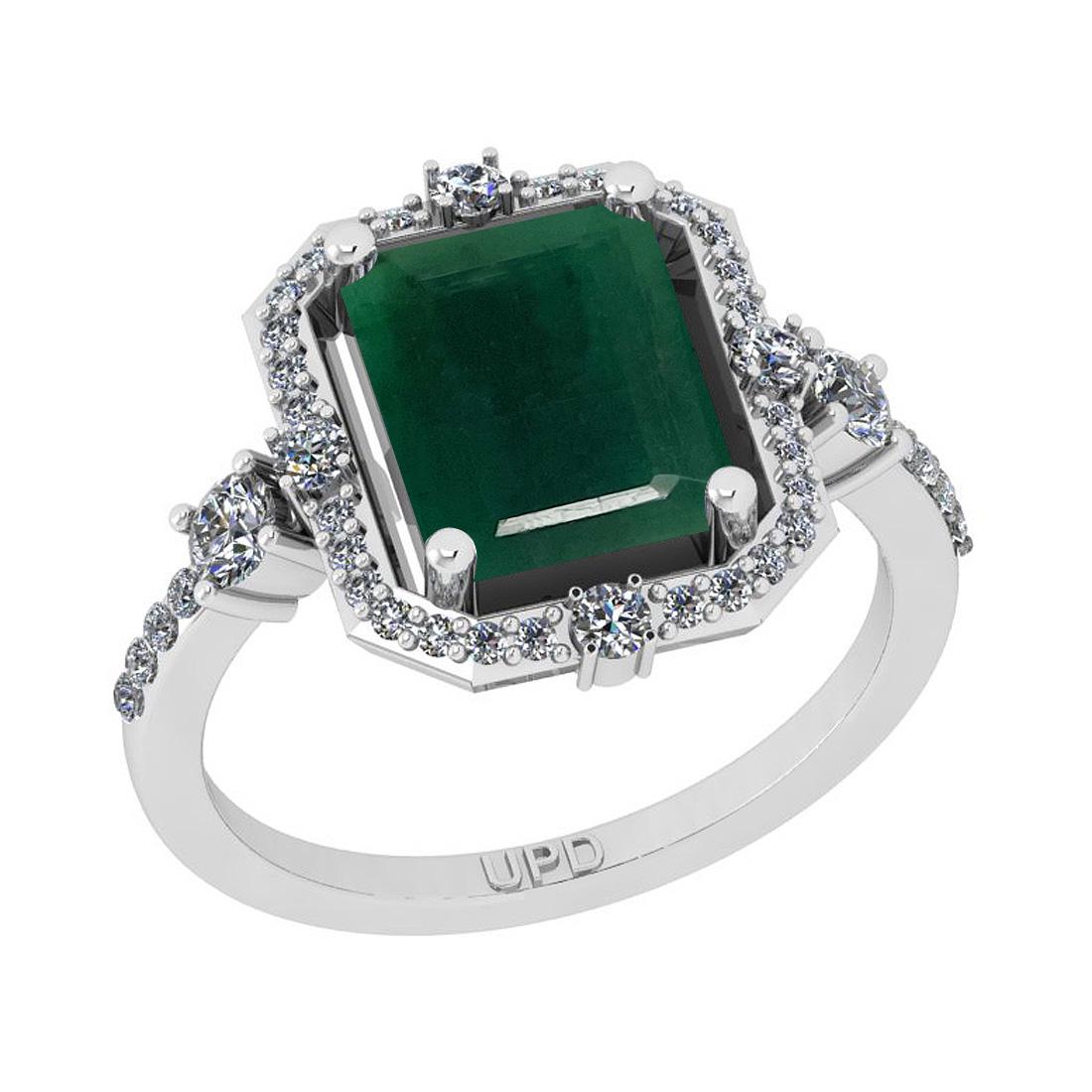 5.86 Ctw SI2/I1 Emerald And Diamond 14K White Gold Wedd: 5.86 Ctw SI2/I1 Emerald And Diamond 14K White Gold Wedding Halo Ring -- Center Stone Weight : 5.31 Ctw ( Emerald Cut) Center Stone Color :-Emerald Stone Setting : Prong Side Stone Weight Of Ctw 0.55 C