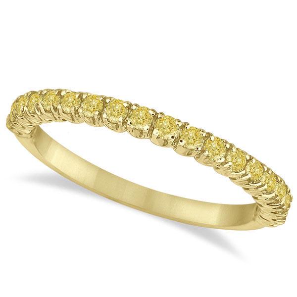 Half-Eternity Pave Thin Yellow Diamond Ring 14k Yellow: Half-Eternity Pave Thin Yellow Diamond Ring 14k Yellow Gold 0.50ctw -- CENTER STONE; Diamond CENTER STONE CLARITY; SI1-SI2 CENTER STONE COLOR; Yellow CENTER STONE SETTING; Pave SIDE STONE CLARITY; SID