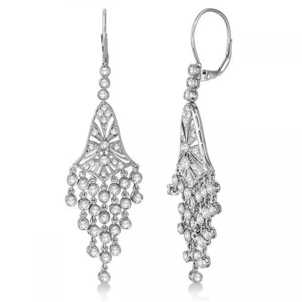 Bezel-Set Dangling Chandelier Diamond Earrings 14K Whit: Bezel-Set Dangling Chandelier Diamond Earrings 14K White Gold 2.27ctw -- CENTER STONE; Diamond CENTER STONE CLARITY; SI CENTER STONE COLOR; J-K CENTER STONE SETTING; Bezel SIDE STONE CLARITY; SIDE STO