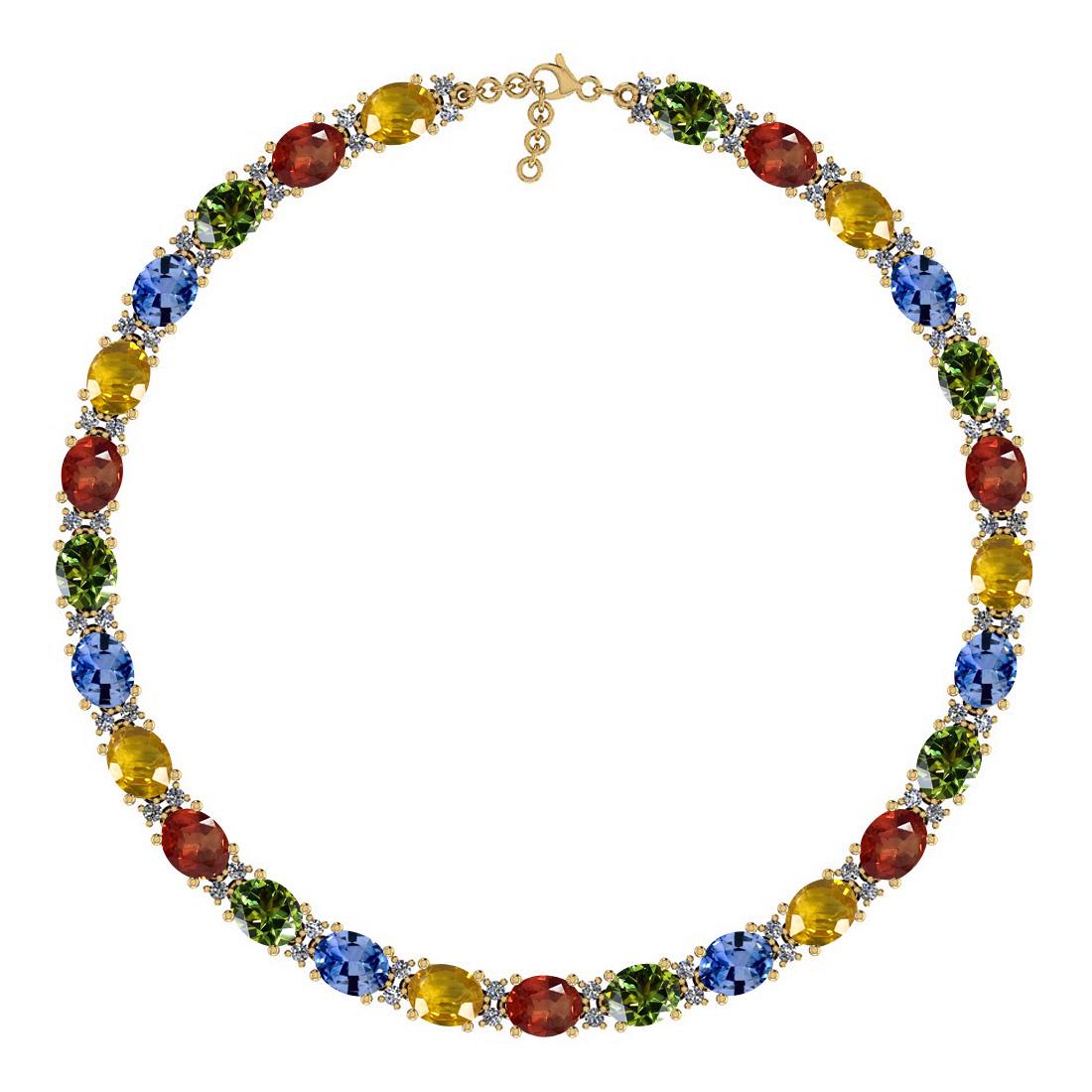 11.09 Ctw I2/I3 Multi Sapphire And Diamond 14K Yellow G: 11.09 Ctw I2/I3 Multi Sapphire And Diamond 14K Yellow Gold Bracelet -- Color Stone Weight : 10.53 Ctw (Oval Cut ) Center Stone Color : Red,Yellow,Green, Sapphire Center Stone Setting : Prong Side Ston