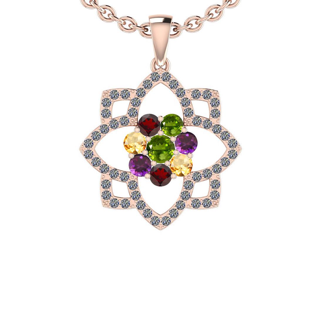 2.10 Ctw I2/I3 Multi Stone And Diamond 10K Rose Gold Pe: 2.10 Ctw I2/I3 Multi Stone And Diamond 10K Rose Gold Pendant -- Center Stone Weight : 1.32 Ctw (Round Cut) Center Stone Color :-Amethyst,Garnet,Peridot,Citrine Stone Setting : Prong Side Stone Weight 