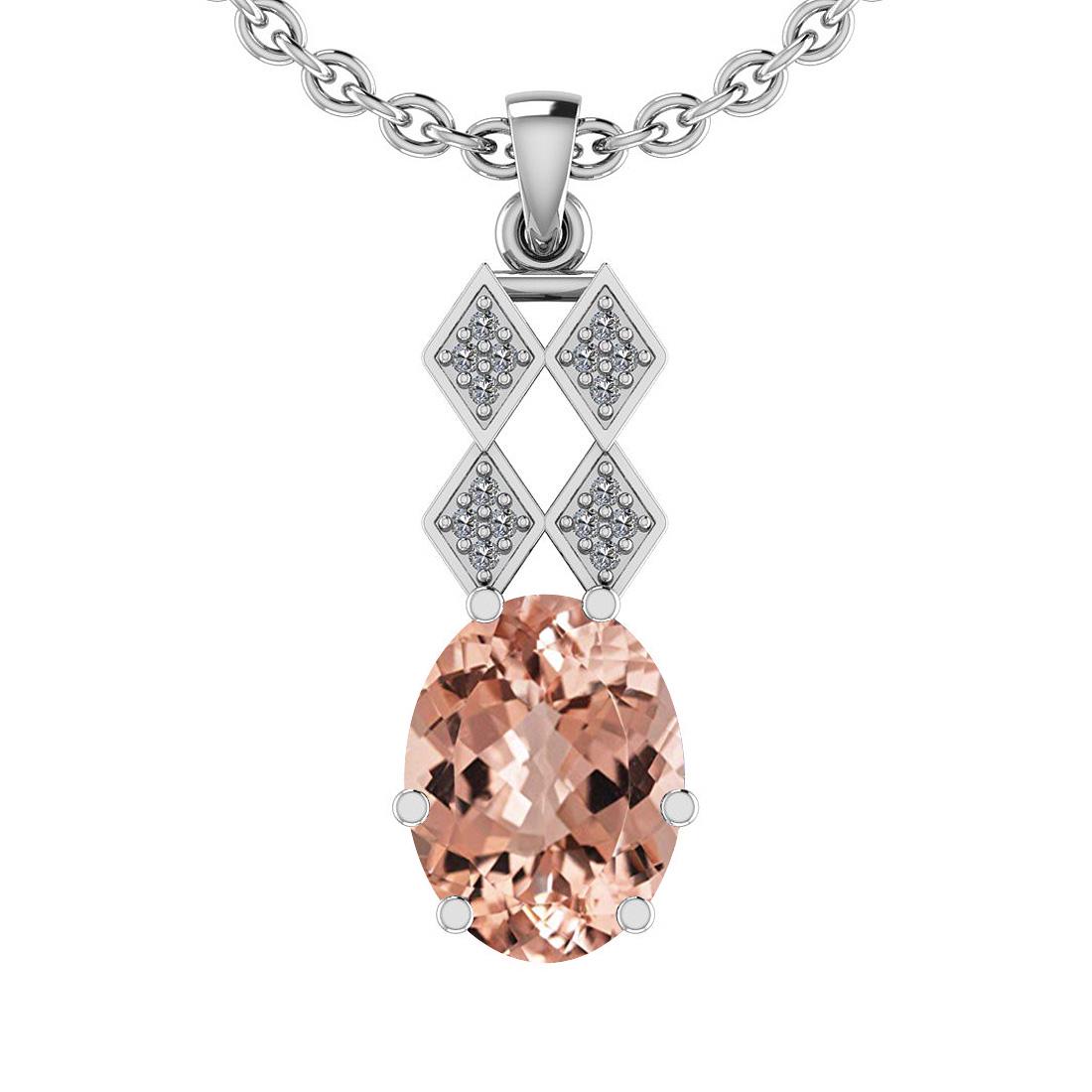 Certified 5.22 Ctw VS/SI1 Morganite And Diamond 14K Whi: Certified 5.22 Ctw VS/SI1 Morganite And Diamond 14K White Gold Vintage Style Necklace -- Center Stone Approx Weight: 5.10 Ctw (Oval Cut) Center Stone Color: Morganite Center Stone Setting: Prong Side
